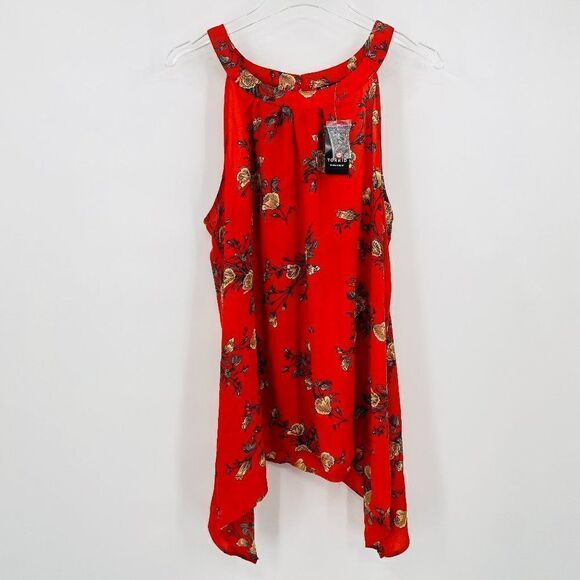 NEW Torrid Size 1X Orange Floral Sharkbite Hem Georgette Tank Top Blouse - Picture 2 of 10